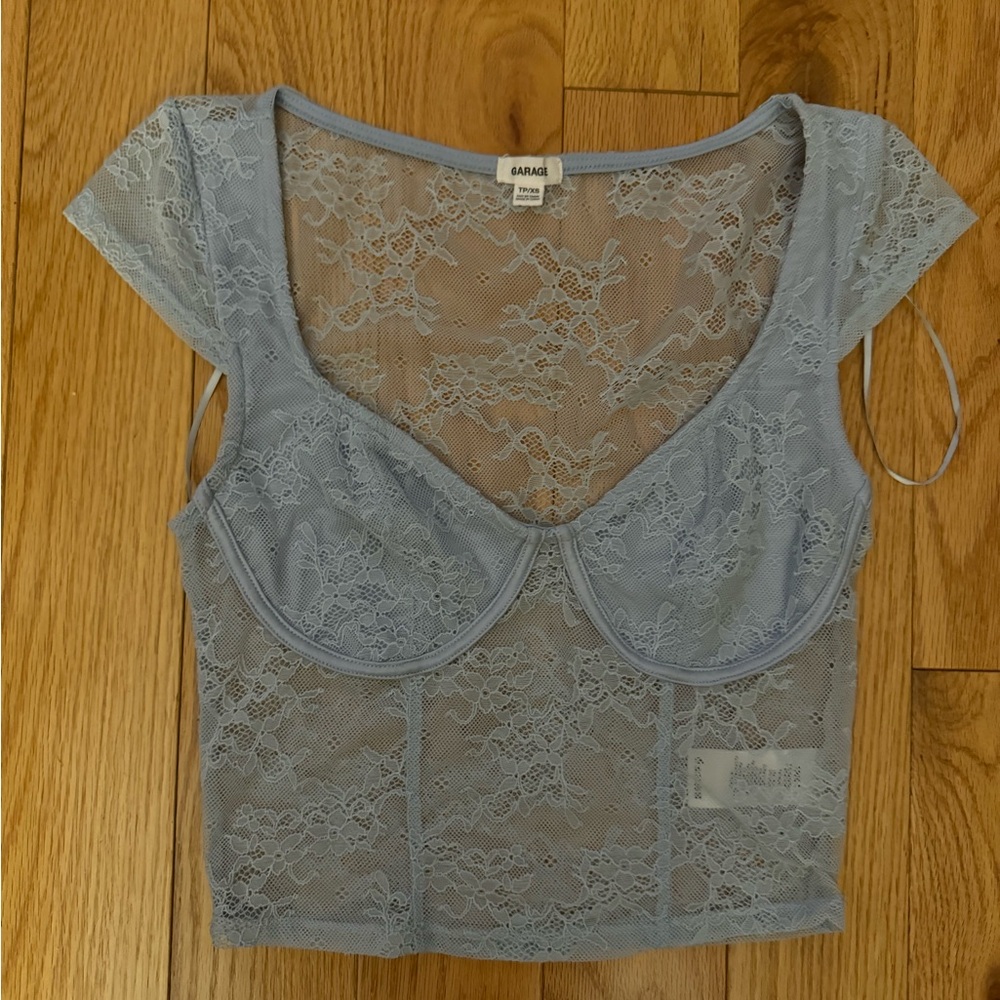 Garage Blue Lace Bra with Sweetheart Neckline